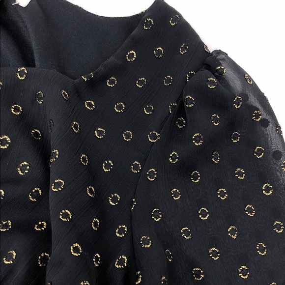 NEW Chelsea & Violet Top Black Gold Babydoll Sheer Sleeve Blouse Girls M 10/12 - Picture 13 of 14